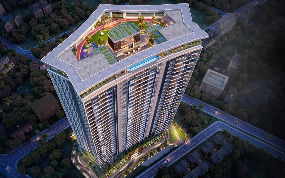 Aerial impression of Livience Unione with its rooftop amenity deck