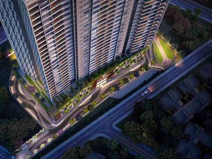 Aerial view of the Livience Unione tower elevation
