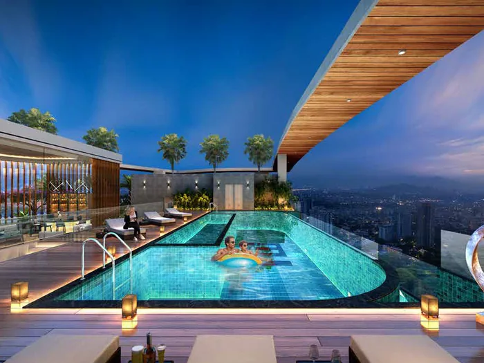 Rooftop infinity pool overlooking the Baner skyline