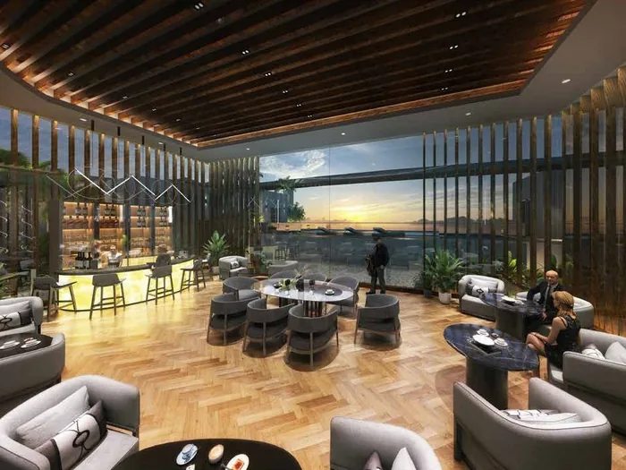 Sky café with party deck at sunset